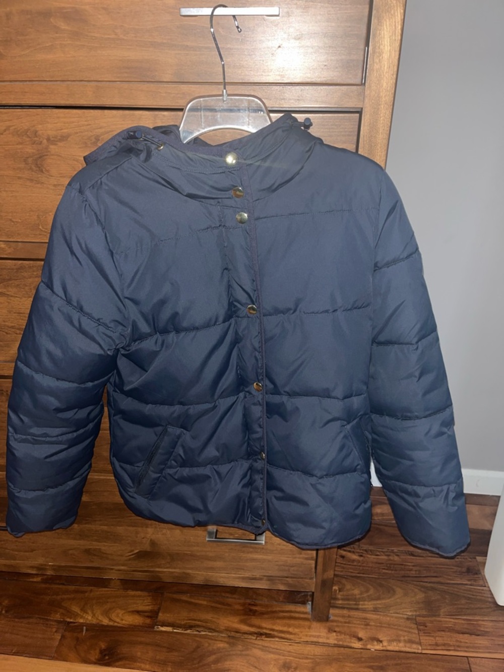 J. Crew Factory Navy Puffer Jacket with Hood